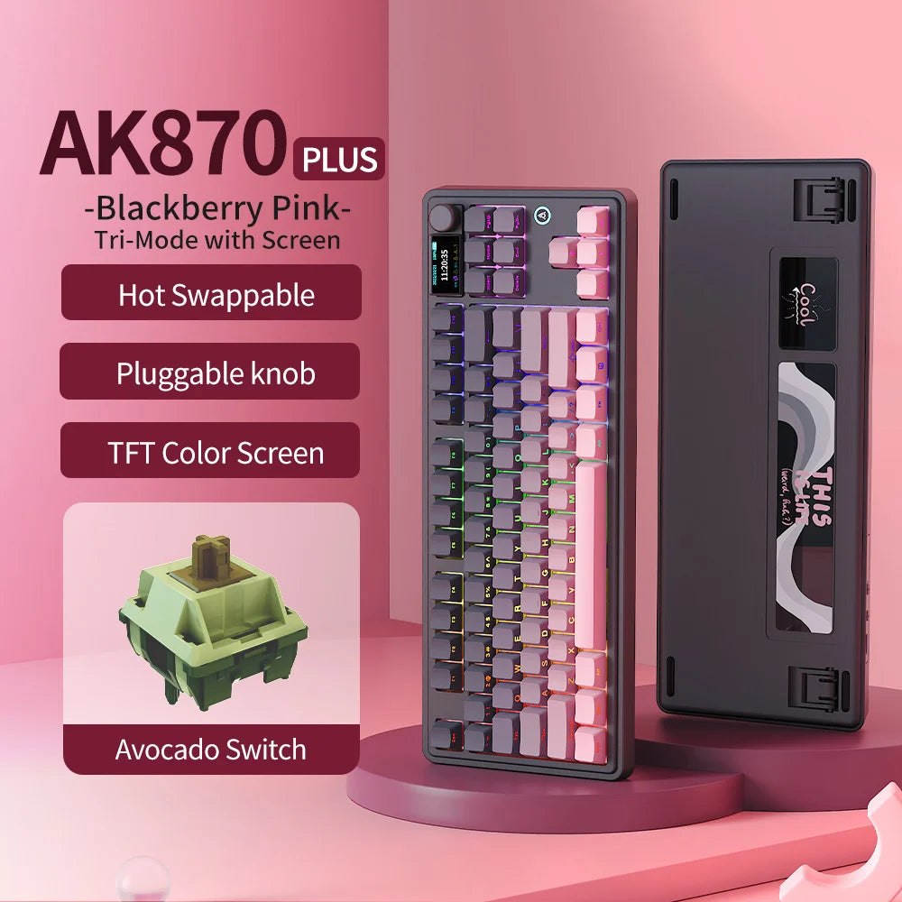 AJAZZ AK870 PLUS wireless three-mode mechanical keyboard hot-swappable screen gaming keyboard 87 keys