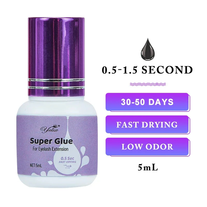 Yelix Eyelash Extension Glue 0.5-1 Sec Fast Dry Individual Lashes Glue Sensitive Eye Black/Clear Eyelash Glue Lash Extension