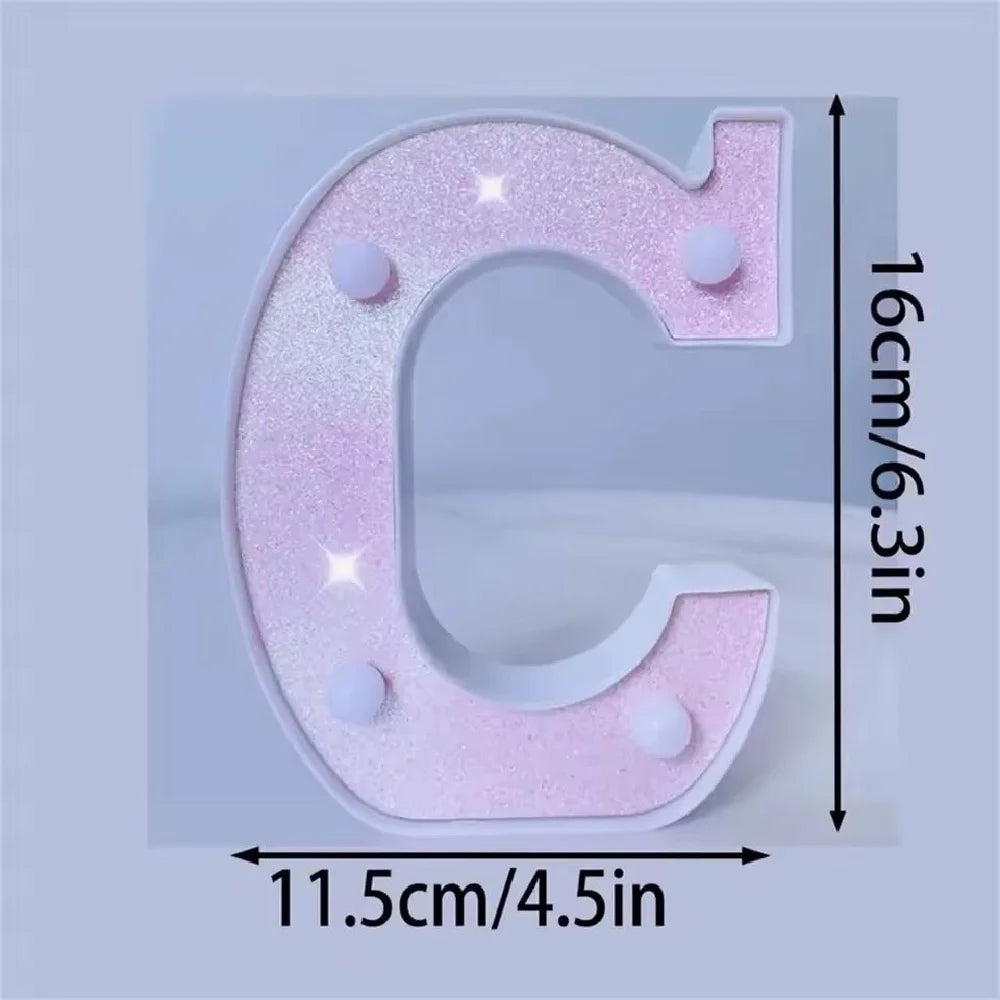1PC 16cm LED Letter&Number Lights For Wedding,Proposal,Birthday,Party,Photo Props,Battery Powered Pink Glitter Decorative Lights