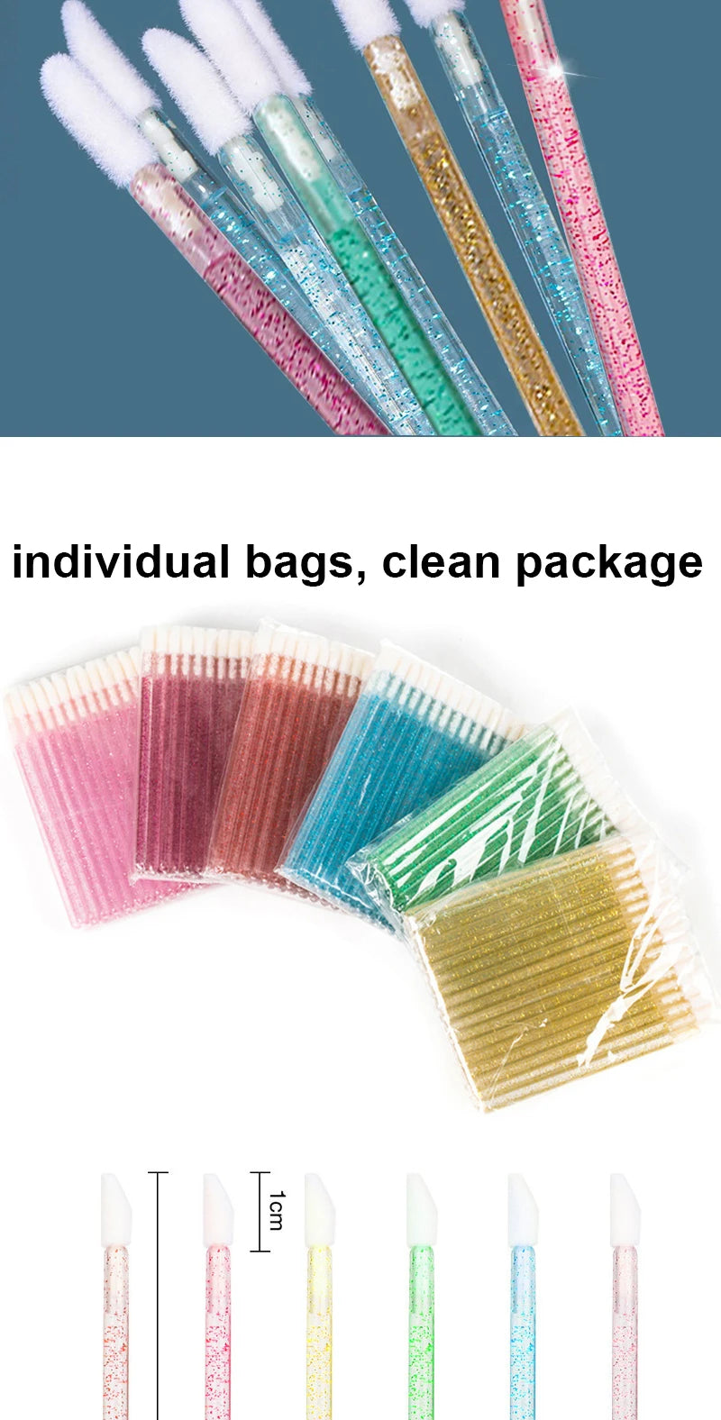 Okaylash Disposable Glitter Lip Gloss Brush Eyelash Extension Cleaning Brushes Crystal Lipstick Applicators Cleaner Makeup Tools