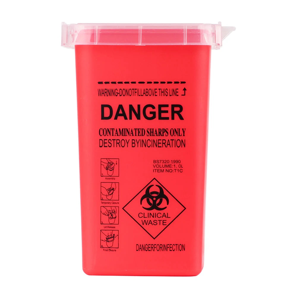 1L Tattoo Sharps Collection Bucket Storage Container Needle Disposing Sharps Blades Eyebrow Trimmers Glass Fragments Storage Bo