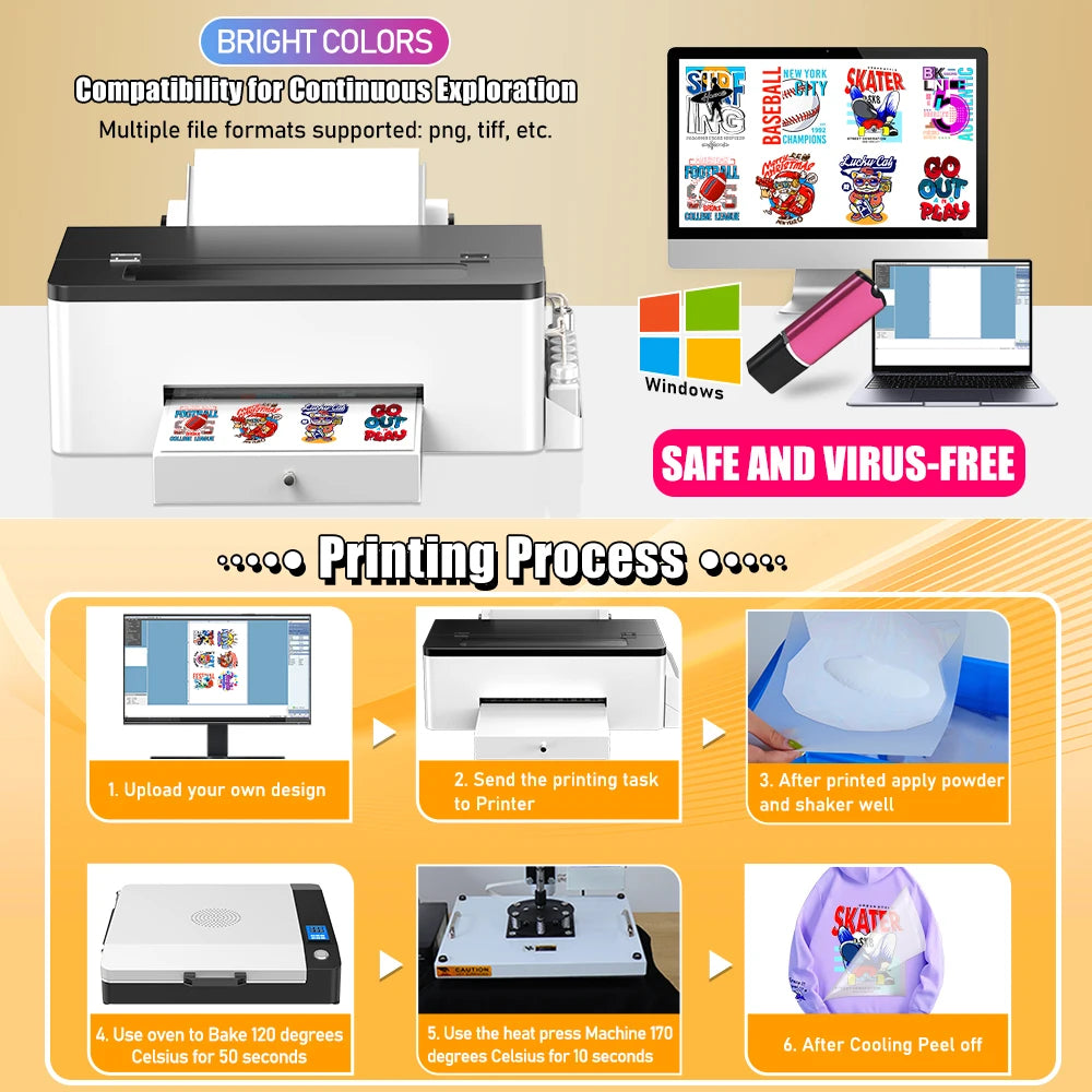 OYfame L1800 impresora dtf A3 Directly To Film dtf a3 textil printer for jeans hoodies clothes fabric tshirt printing machine A3