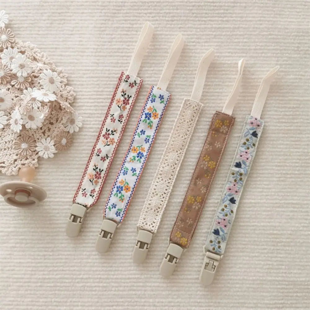 Ethnic Style Baby Cloth Pacifier Chain Floral Teether Toys Straps Nipple Holder DIY Clips Adjustable Dummy Clips Soother Holder