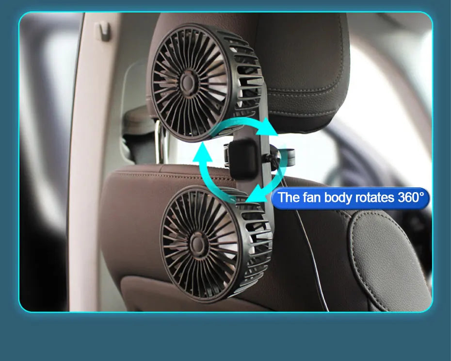 SEAMETAL 3-speed Car Seat Back Cooling Fan USB Charge Dual Head Fan 360 Degree Rotation Neck Cooler for Summer Car Accessories