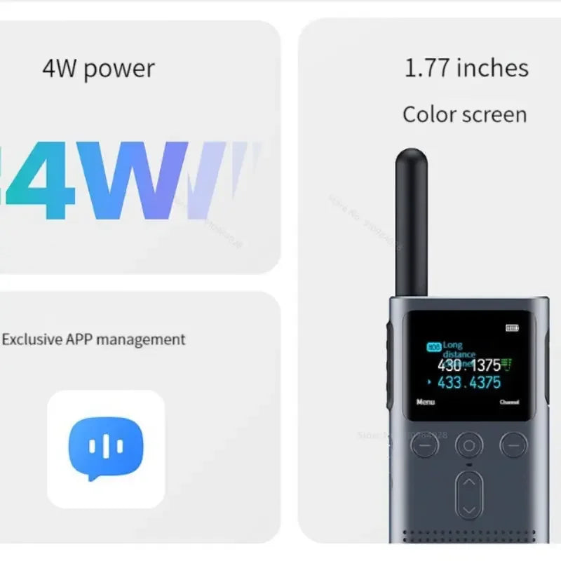 XIAOMI Walkie Talkie 2S 1.77"Color Screen 4W Power 120-hour Standby Dual Mode 5km Call Distance IP54 Outdoors Security Intercom