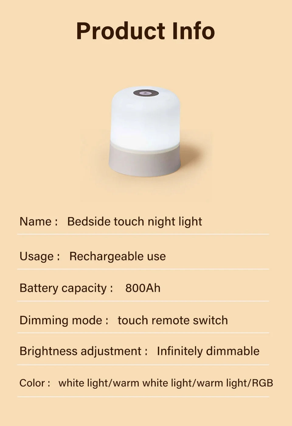 Touch Bedside Lamp Rechargeable RGB Night Light Remote Control Long Life Battery Bedroom LED Warm Desktop Decorative Lights