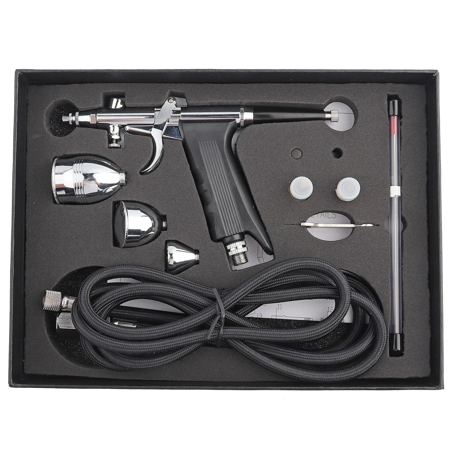 Airbrush Kit with Double Action Trigger, 0.3/0.5/0.8mm Needles, 2/5/13cc Paint Cups Airbrush Gun Ideal for Nails Cake Tattoo Art