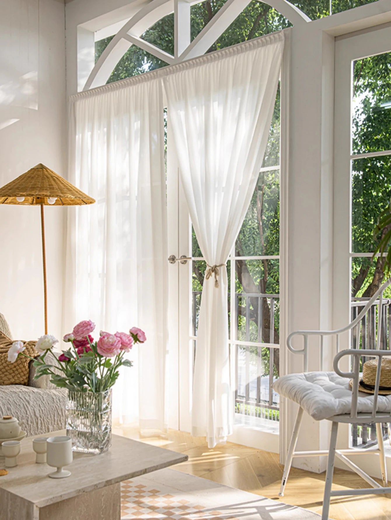 1pc Semi-blackout Pasted curtain Adhesive Curtain No Punching Installation Balcony White Self-adhesive Gauze Bedroom Bay Window