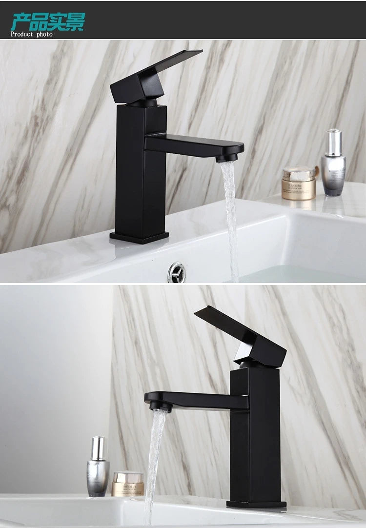 Black Plated Square Stainless Steel Bathroom Basin Faucet Square Vanity Sink Mixer Hot & Cold Lavotory Tap