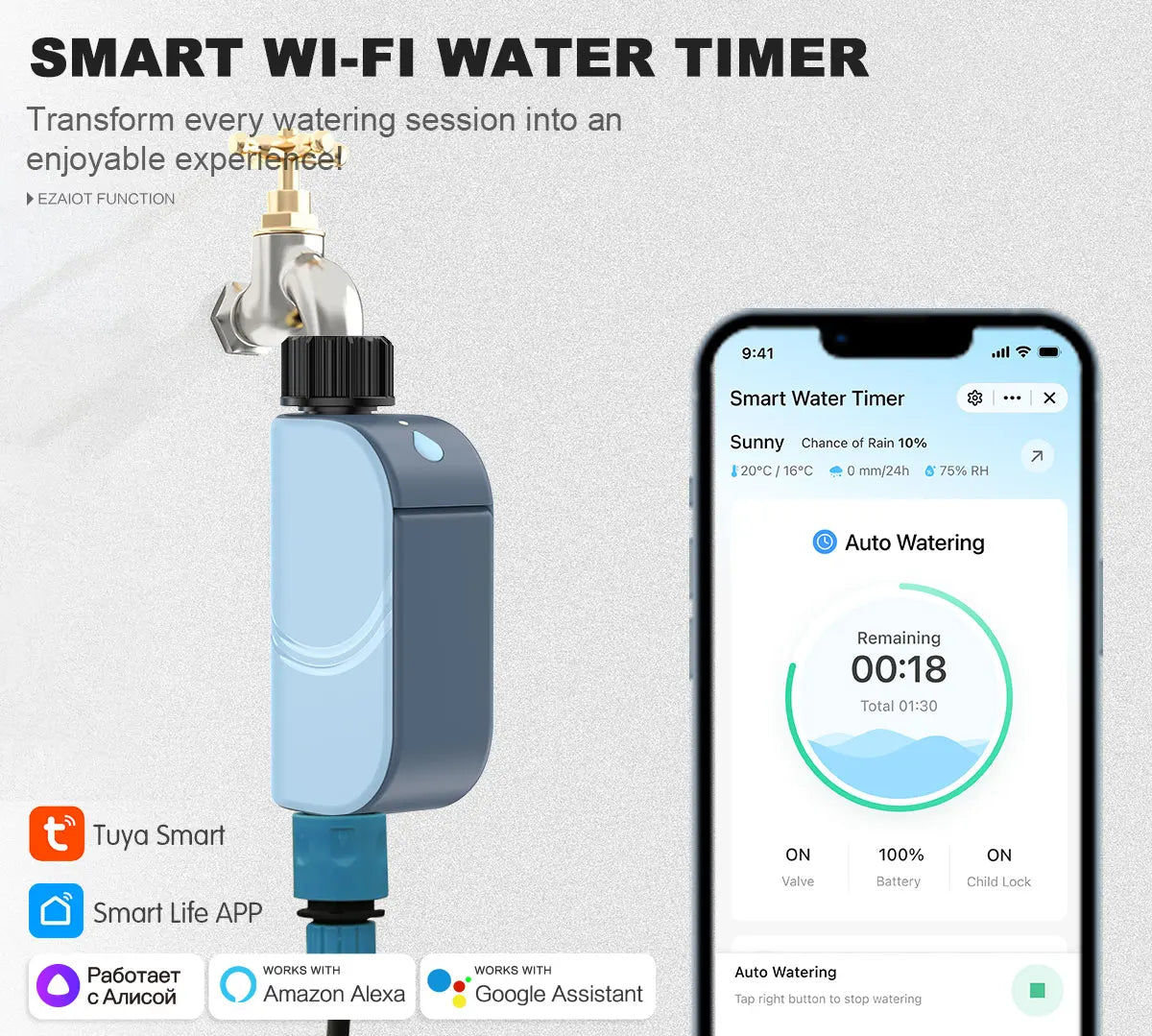 Smart Tuya WIFI Garden Watering Timer Automatic Sprinkle Water Timer Valve Outdoor Irrigation Watering System Alexa Google Home