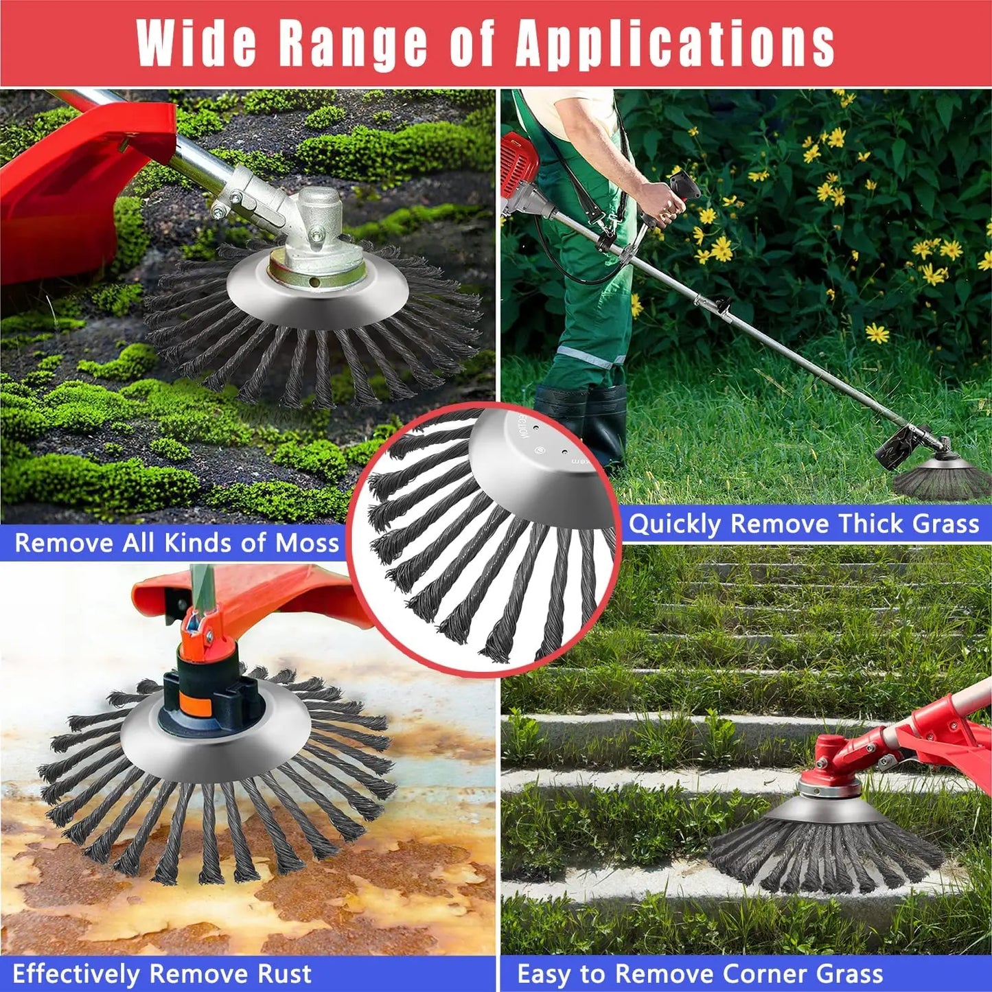 LUSQI 10'' Steel Wire Wheel Grass Trimmer Head Garden Weeding Brush Replacement For Home Gas-Power Brushcutter Removal Rust&Moss