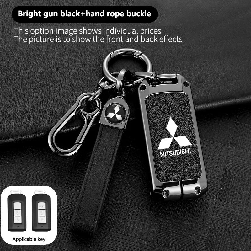 Leather Car Key Case Full Cover Protection Shell Bag For Mitsubishi Outlander Lancer 10 Pajero Sport ASX RVR L200 Eclipse Cross