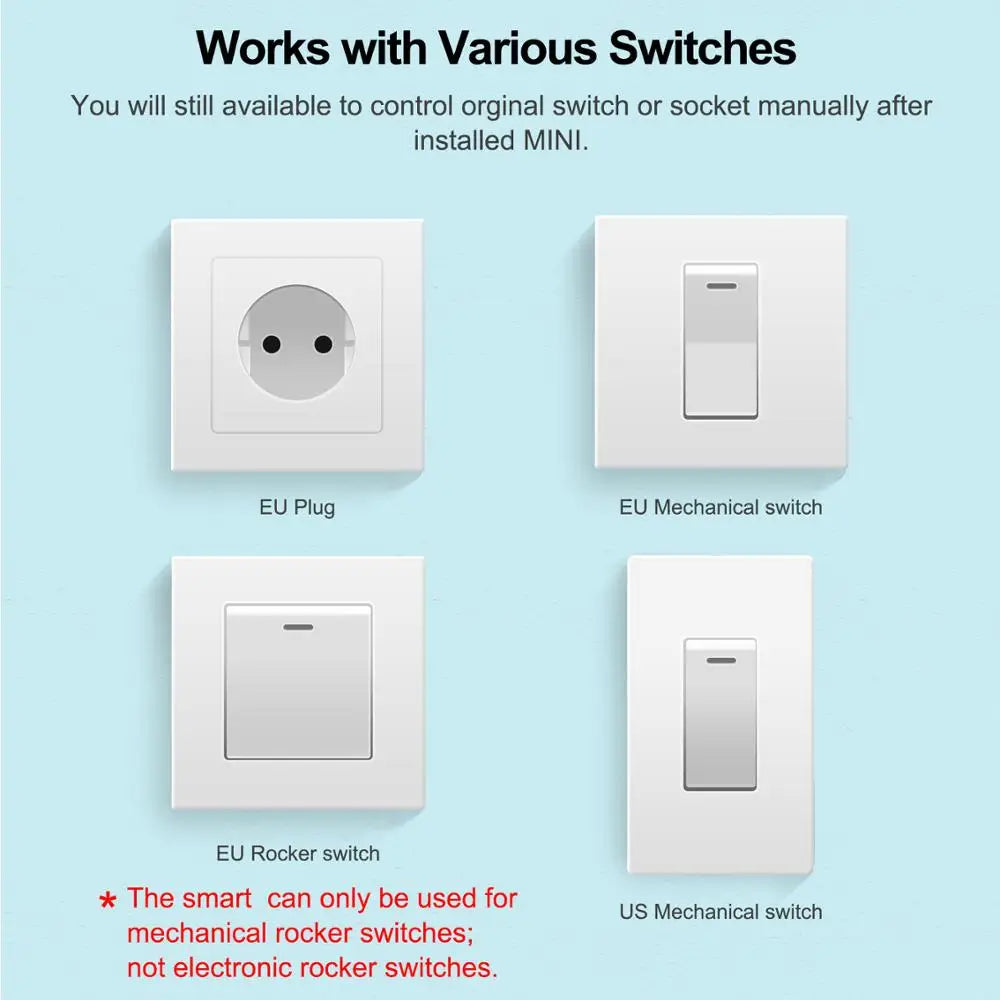 16A Mini Wifi Switch DIY Smart Home 2-way Control Relay Smart LIfe APP Control Remotely Timer Works With Alexa Google Home
