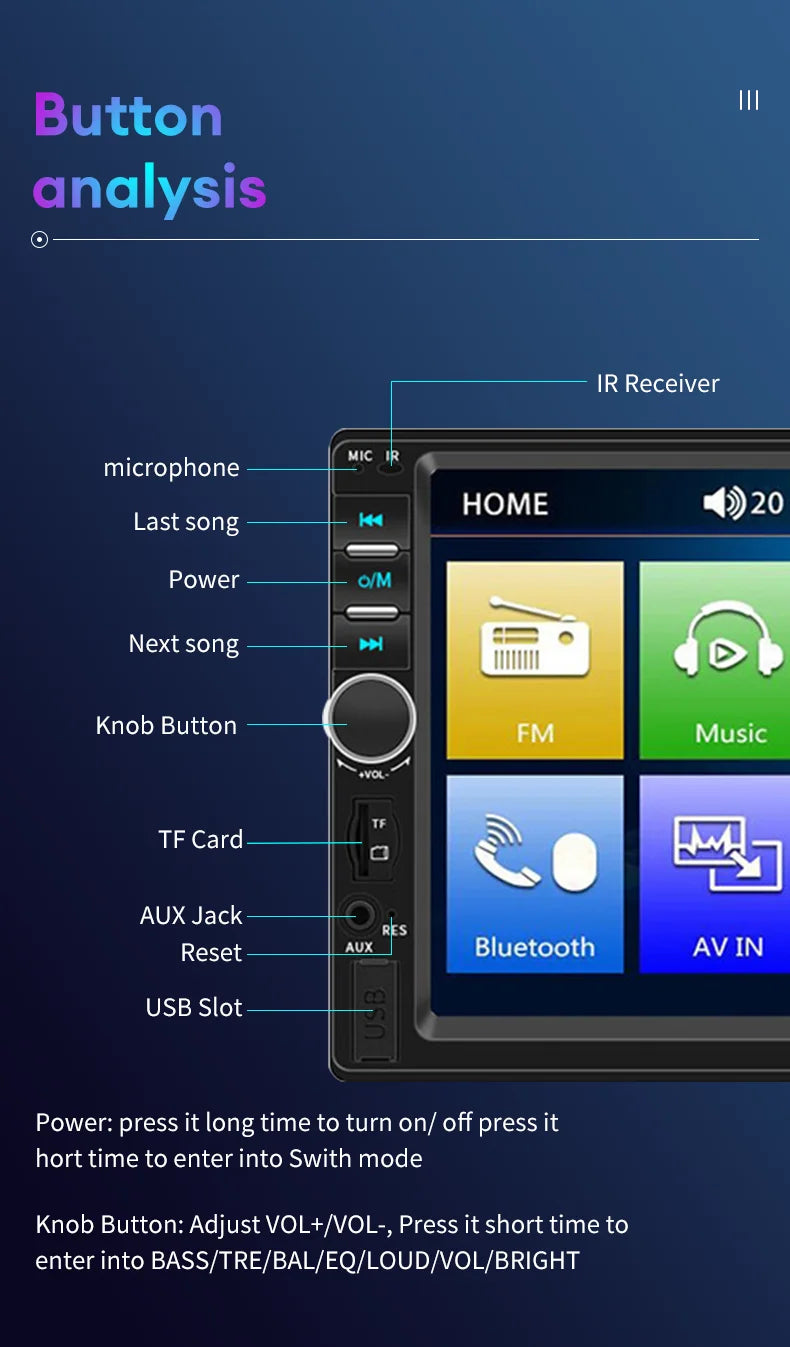 Acodo 2din Stereo 7inch Wired Carplay Radio Touch Screen Automotive Multimedia Bluetooth USB TF FM Radio Autoradio MP5 Player