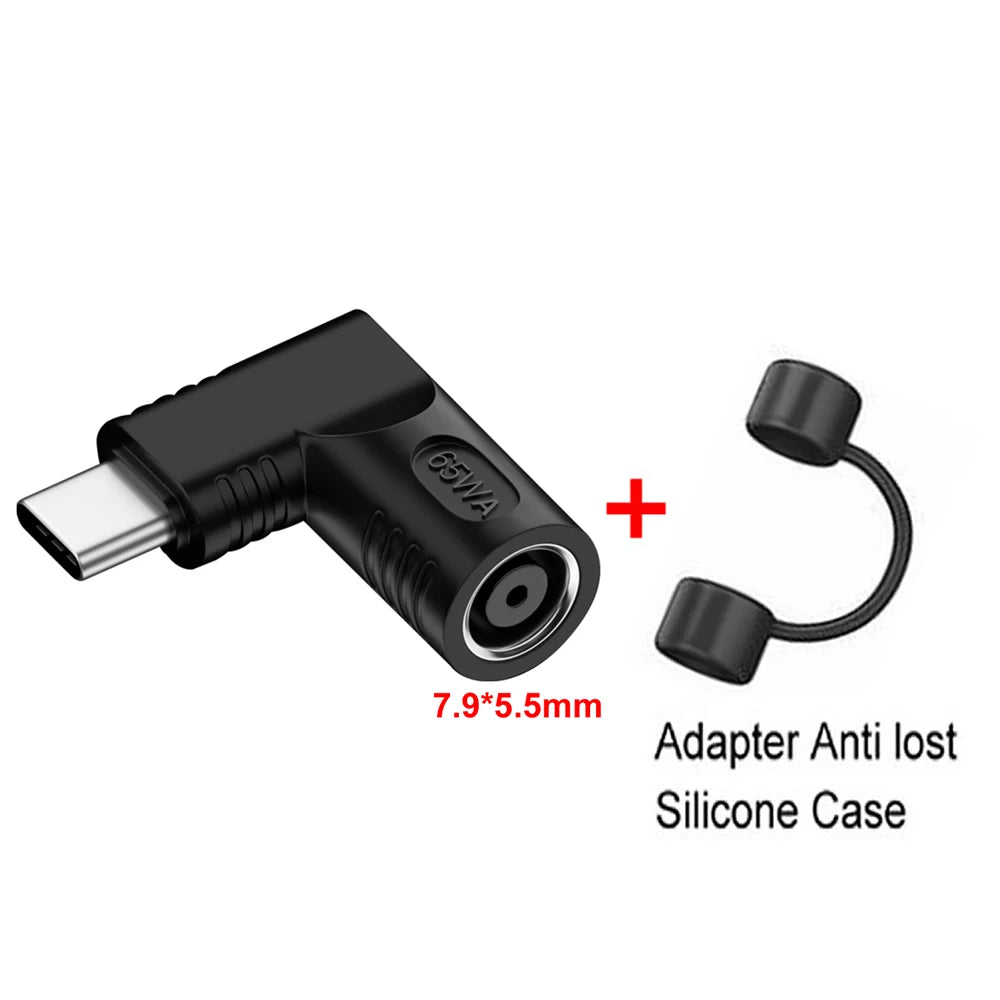 PD 65W Laptop Power Connector DC Jack Female to USB Type C Male Output Fast Charging Adapter for MacBook Tablet Switch Phone