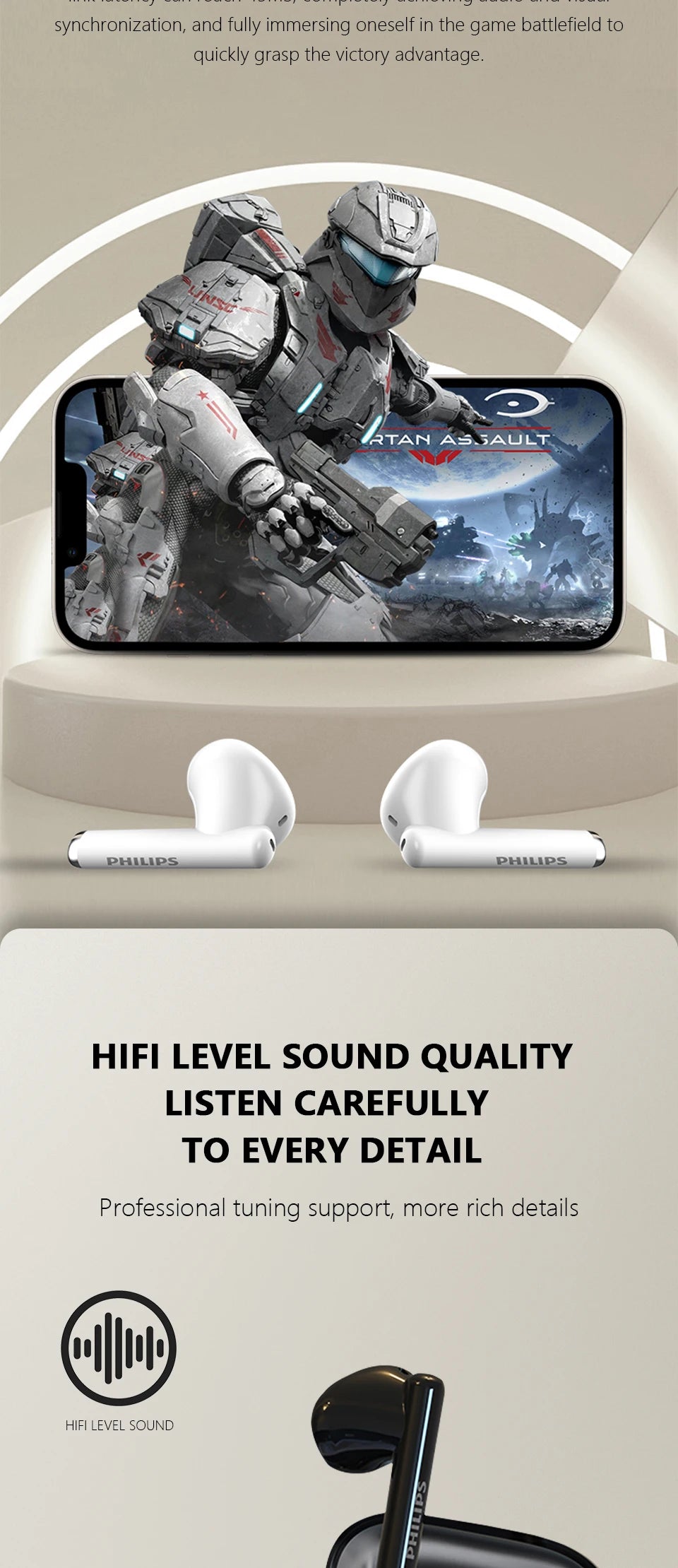 PHILIPS TAT2420 Semi-in-ear Wireless Bluetooth Earphones HIFI Sound Quality Call Noise Reduction Mini Portable Music Headset