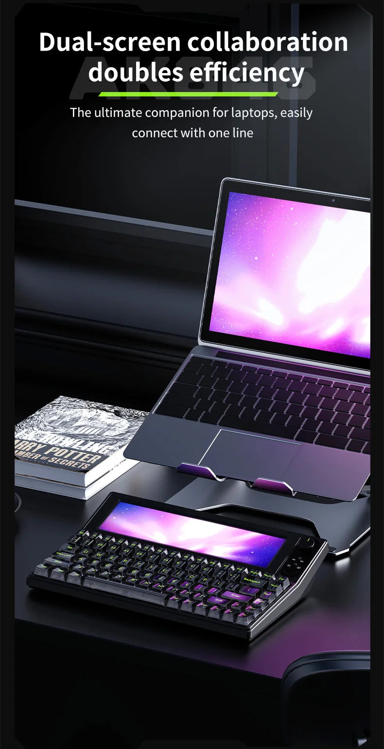 AJAZZ AKP846 Mechanical Keyboard Wired With Screen Programming Custom Driver QMK Open Source 10.1-Inch Color Screen Office Game