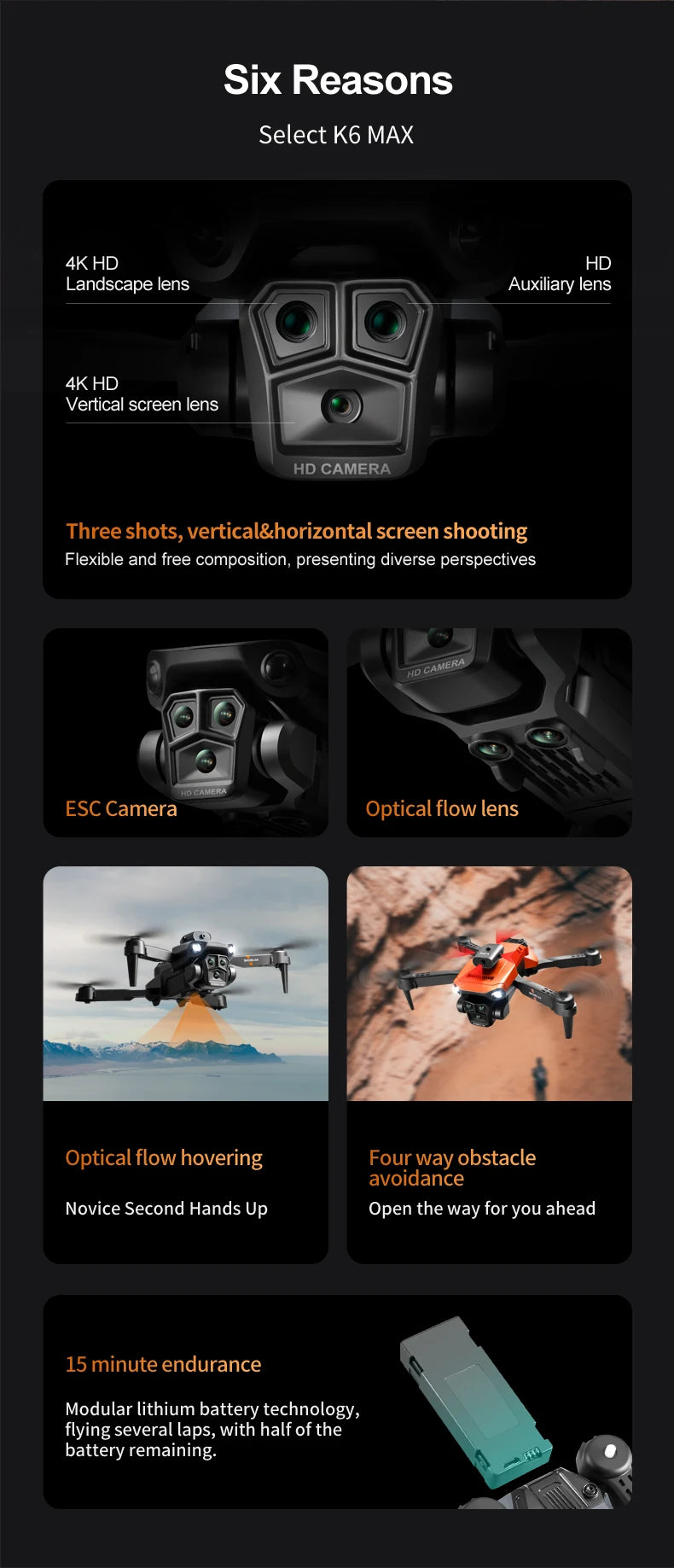 K6 MAX Triple-Camera Drone 4K HD Optical Flow Positioning 360° Obstacle Avoidance Foldable Quadcopter Wifi FPV RC Toys Dron