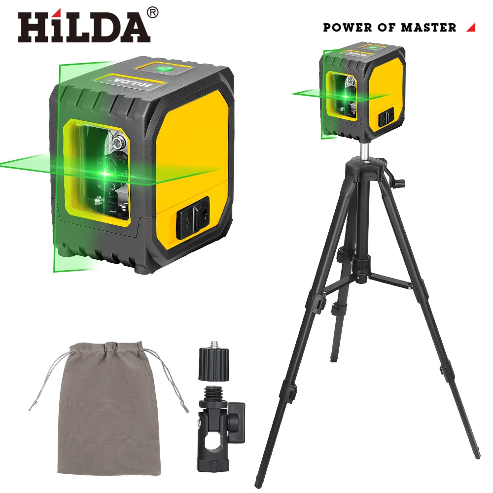 HILDA 2 Lines Mini Laser Level Self Levelling Green Beams Laser Horizontal & Vertical Cross-Line USB Charging