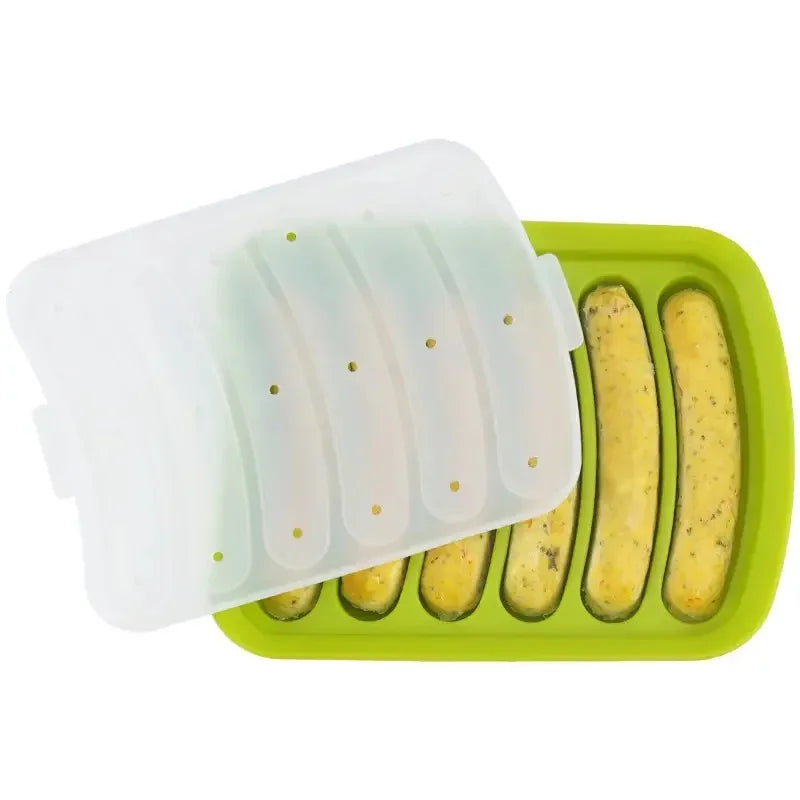 Sausage Maker Mould 6 Cavity Silicone DIY Ham Hot Dog Making Moulds With Lid Kitchen Household Sausages Cake Baking Tools Molds