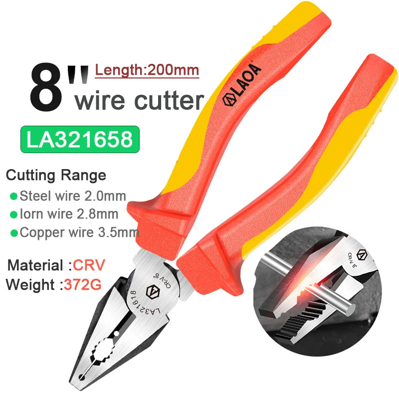 LAOA VDE Wire Cutters 6'' 7'' 8'' Insulated Combination Diagonal Needle Nose Pliers Electrician Tool High Voltage Resistance