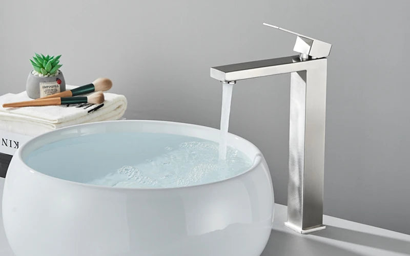 Shinesia Bathroom Faucets Stainless Steel Basin Faucet Tall And Short Deck Mounted Bathroom Sink Mixer Tap Hot And Cold Water