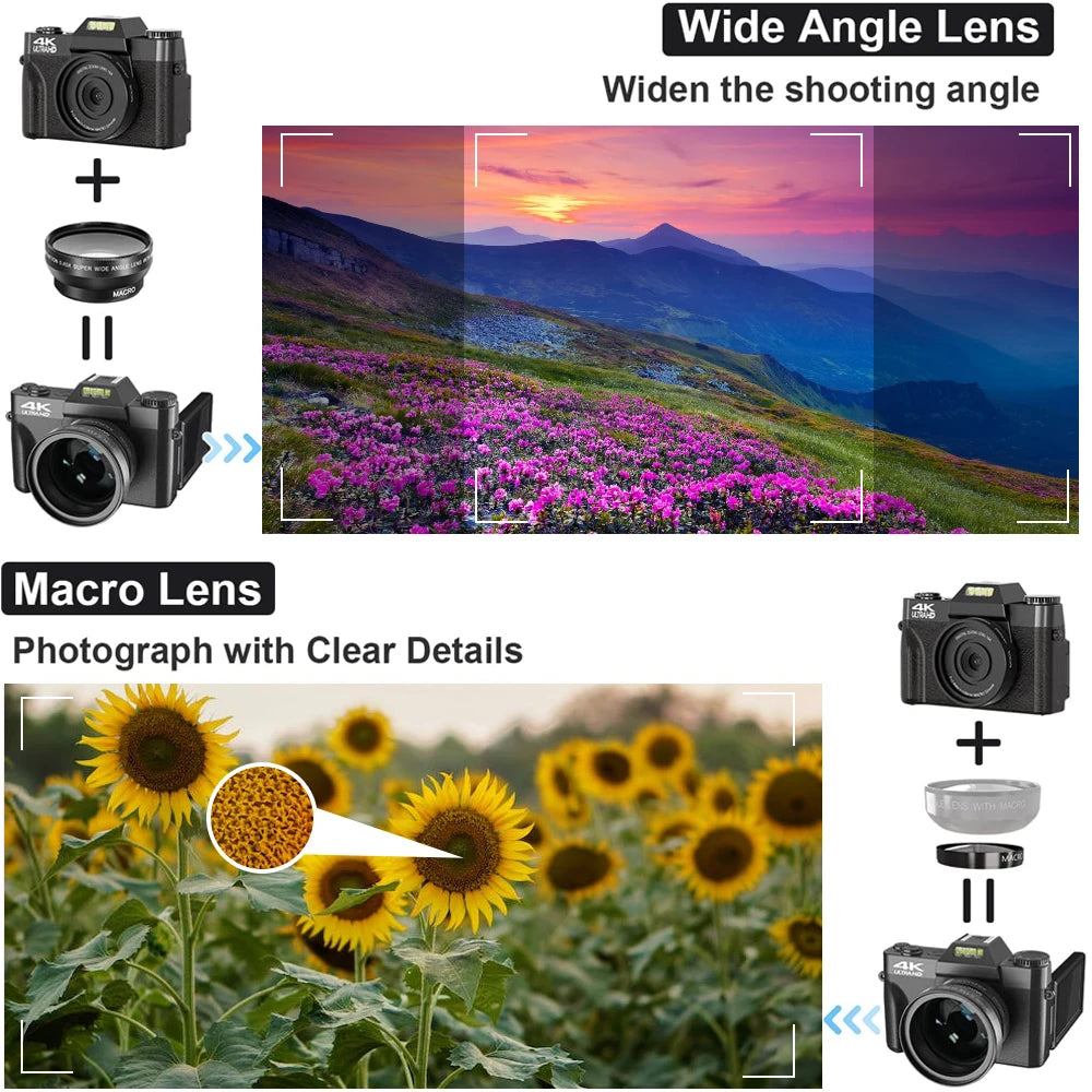 4K Video Camera 48MP HD Digital Camcorder 16X igital Zoom Digital Recorder 3 Inch IPS Screen Digital Photography Camera