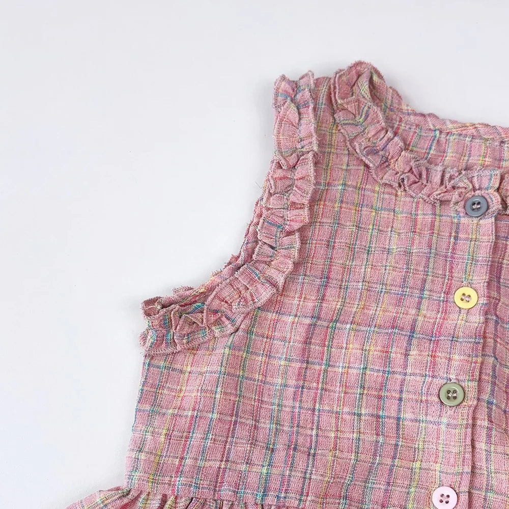 Pink Girl's Summer Two-piece Set with Single Breasted Sleeveless Top and Casual Pants, New Children's Sets Kids Clothes