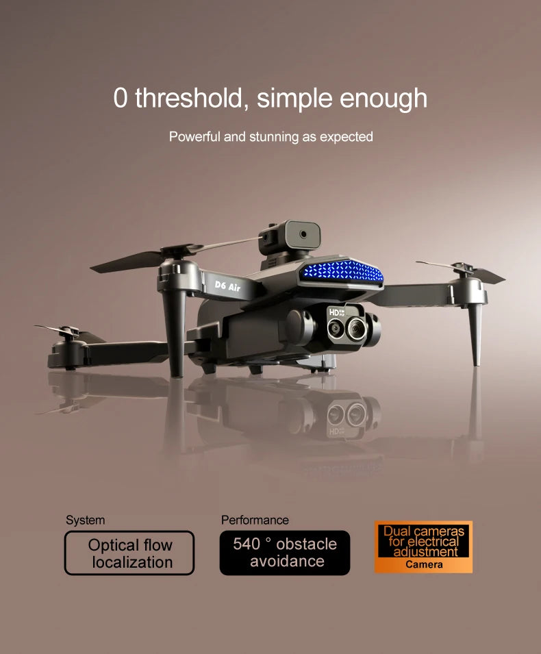 New D6 Air Drone 8K Professional 4K HD Dual ESC Camera Optical Flow 540°Obstacle Avoidance WIFI FPV RC Foldable Quadcopter Dron