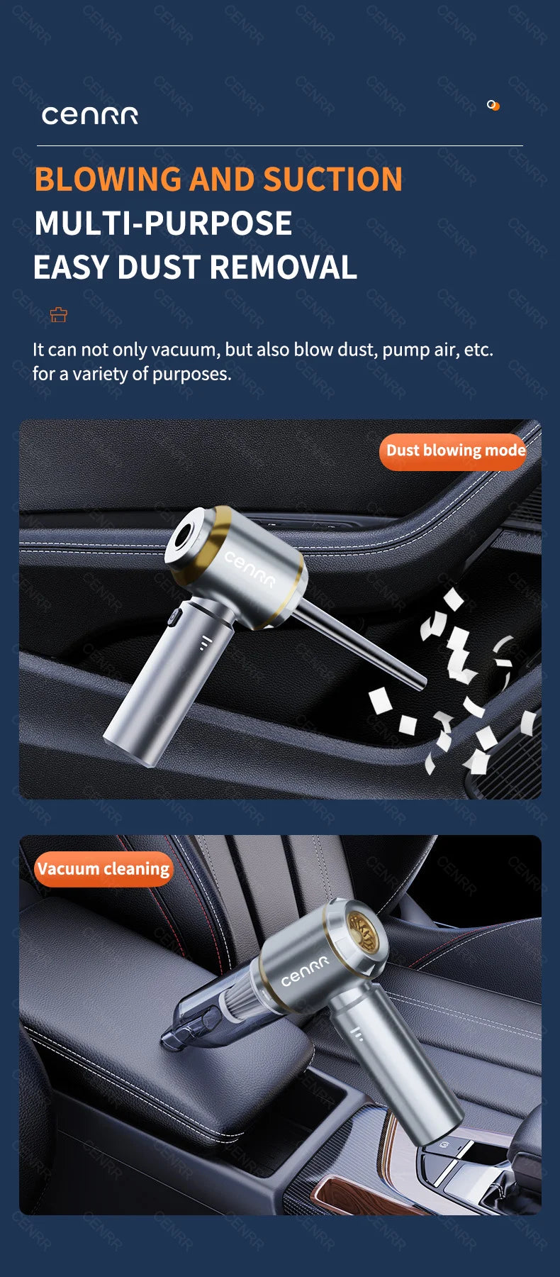 CENRR 360000PA Mini Car Vacuum Cleaner Cordless Powerful Wireless Car Cleaner HandHeld Portable Vacuum Cleaner Cleaning Machine
