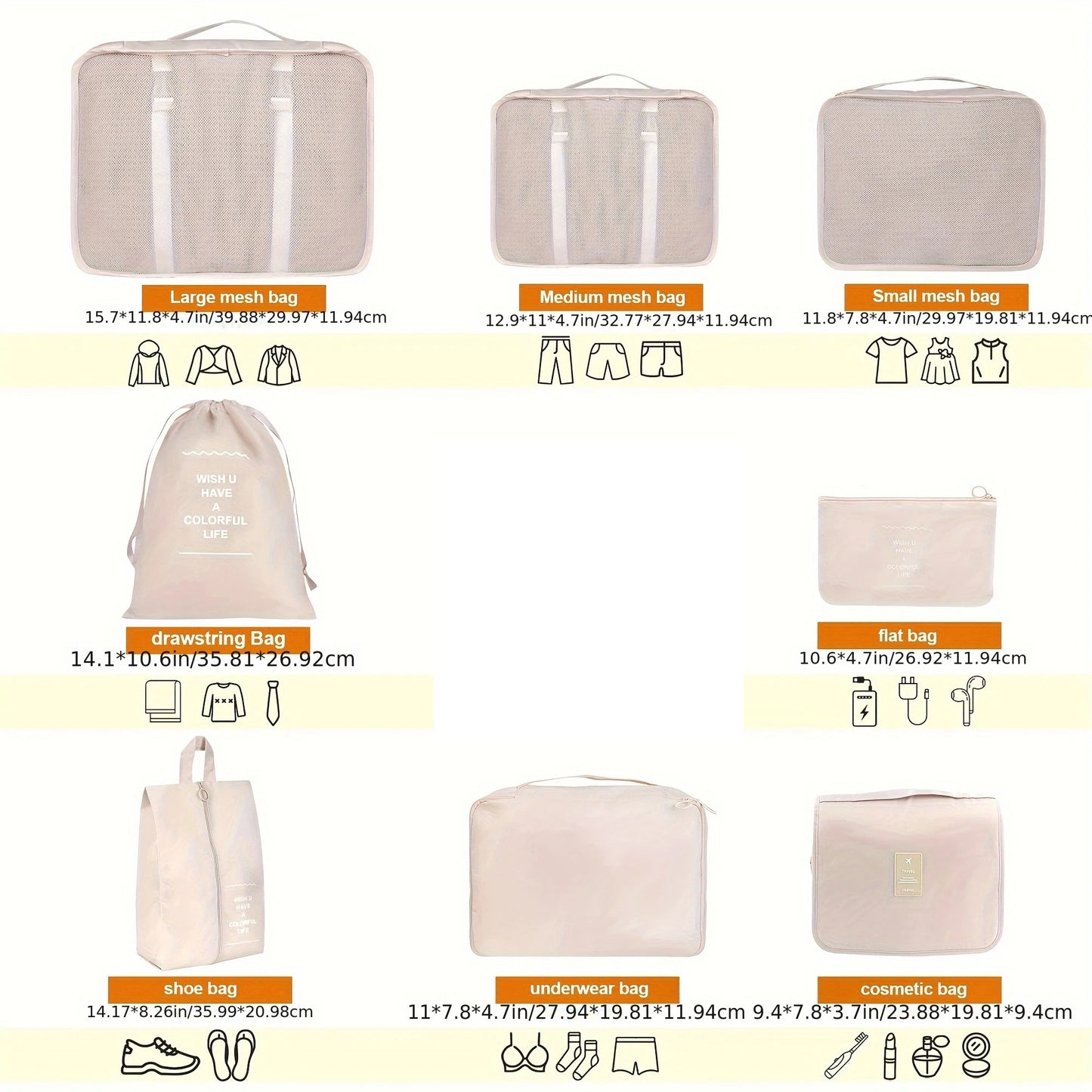 8pcs Travel Packing Cubes Set - Portable Mesh Clothes Storage Bag and Luggage Organizer with Shoes Bag - Essential Travel Access
