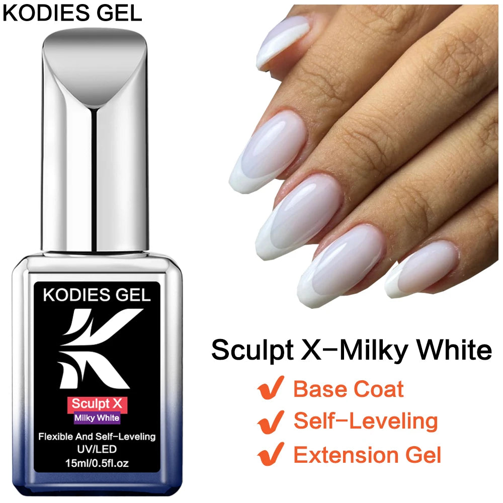 KODIES GEL Milky White Builder Extension Gel Nail Polish 15ML Constrcution Hard Gel Semi Permanent UV Self Leveling Rubber Base