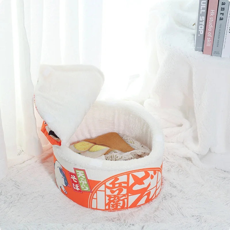 Orange Cat Winter Fun Noodles Puppy Bed House Cat Sleeping Bag Mat Plush Bed Furniture Accessories Pet Supplies