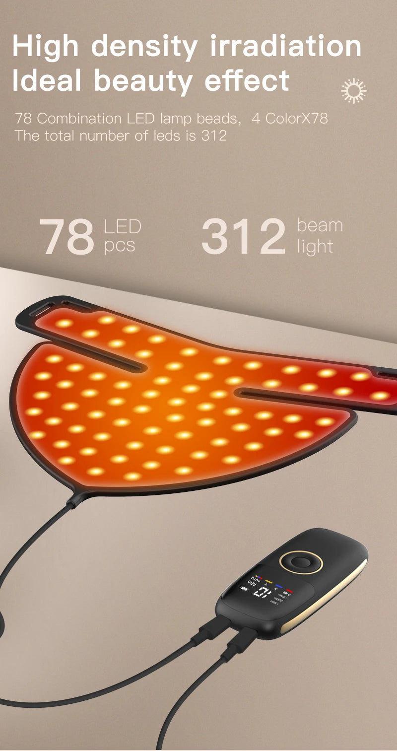 NIR LED Face Mask Neck Mask 92 and 78 Lamp 368 and 312 Beam Infrared Light Therapy 3 Brightness Reduce Wrinkle Acne Facial Care