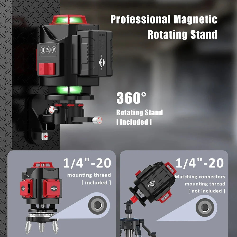 WEIDDW 4D 16 Lines 360°Self-leveling Laser Levels withTripod and Suitcase Horizontal And Vertical Professional Laser Level Tool