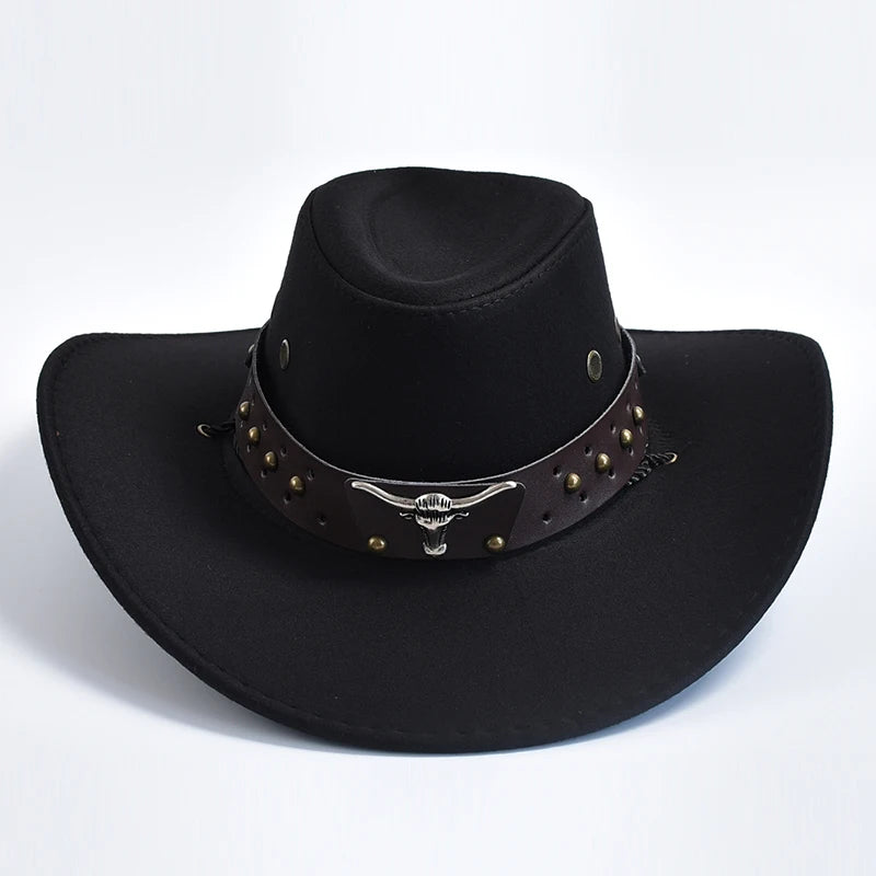 New Artificial Suede Western Cowboy Hats Vintage Big-edge Gentleman Cowgirl Jazz Hat Holidays Party Cosplay Hat