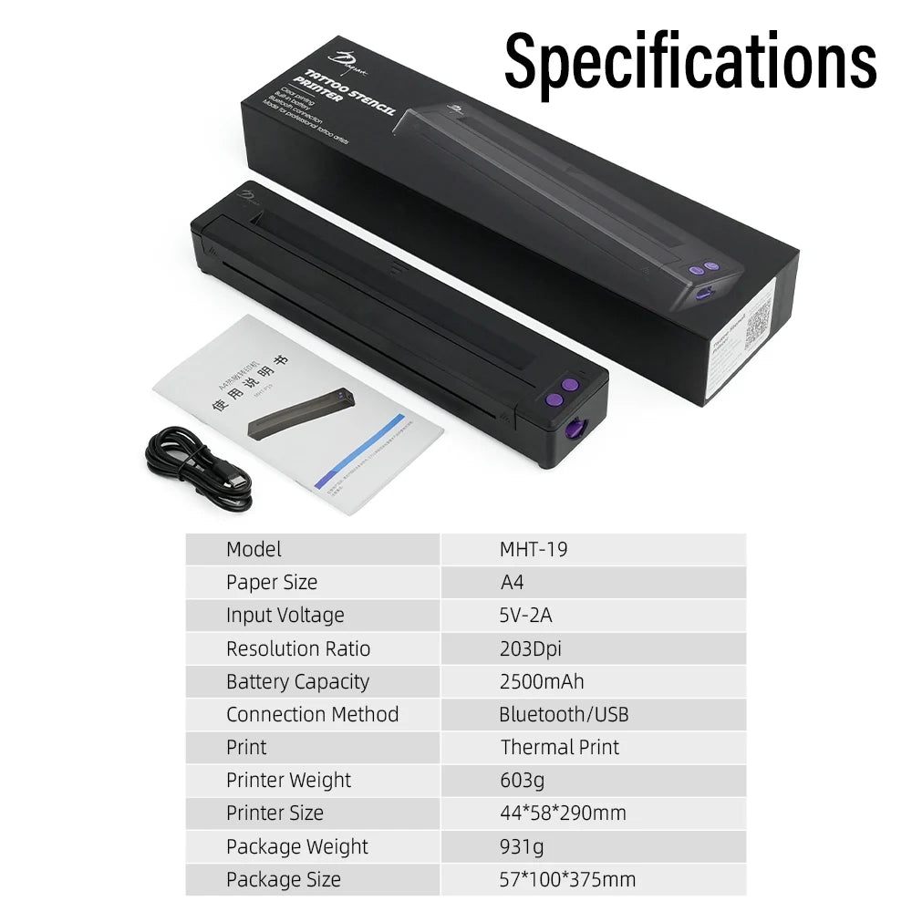 P19-Tattoo Transfer Automatic Fast Printing Wireless Portable Tattoo Stencil Printer Suitable For Small Businesses Wireless
