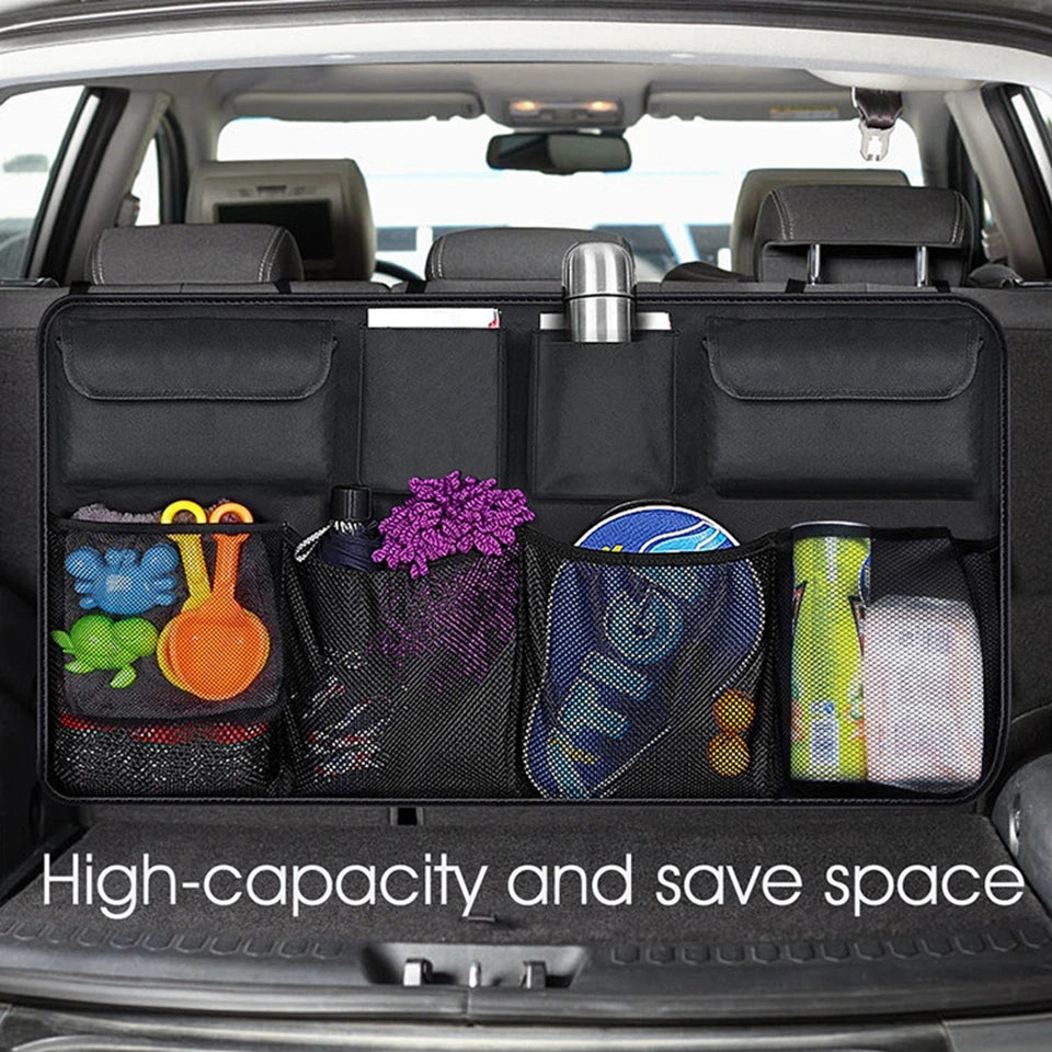 Car Organizer Auto Rear Seat Back Trunk Net Mesh Cargo Storage Bag Pocket Cover Stowing Tidying Interior Camping Accessories