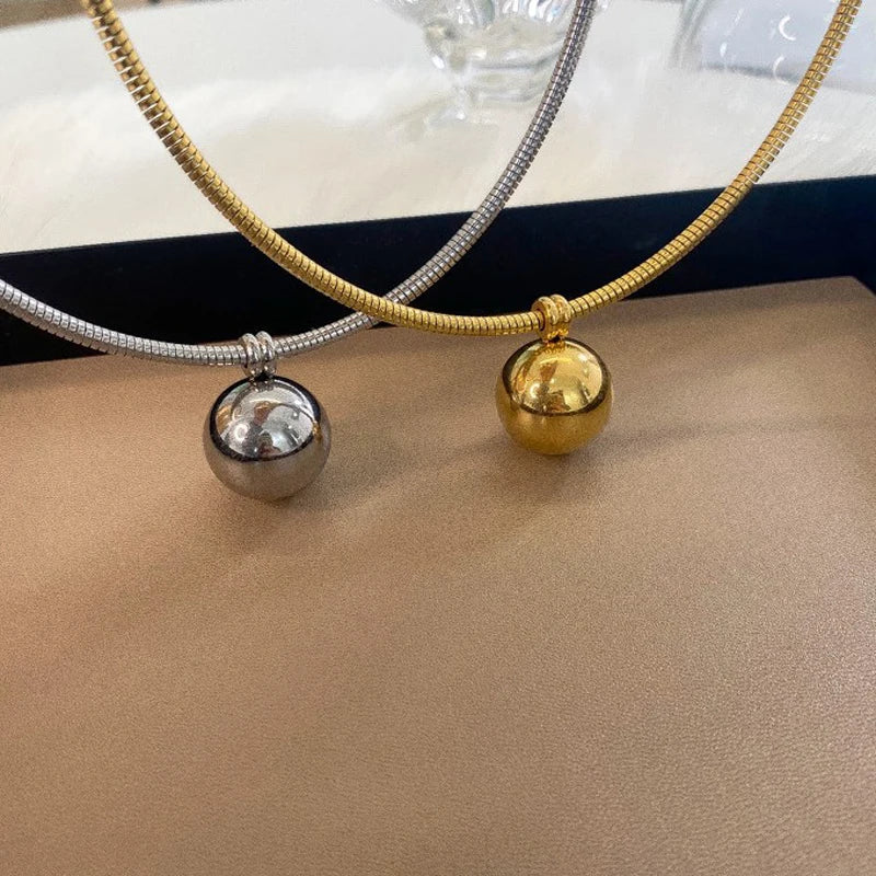 Peri'sbox Simple Imitation Pearl Globular Pendant Necklace for Women Stainless Steel Gold Plated Non-fade Hip-Hop Trendy Jewelry
