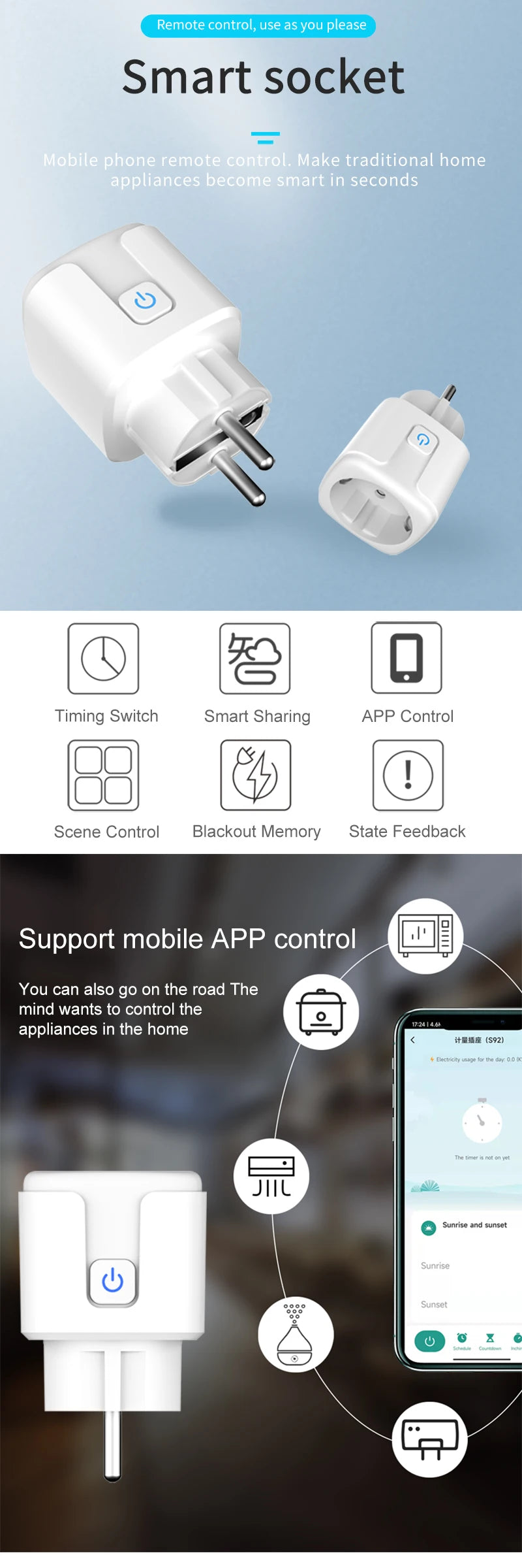 WiFi Smart Plug Socket EU 16/20A with Power Monitoring Timing Voice Control Works with Tuya Alexa Google Home Smart Life