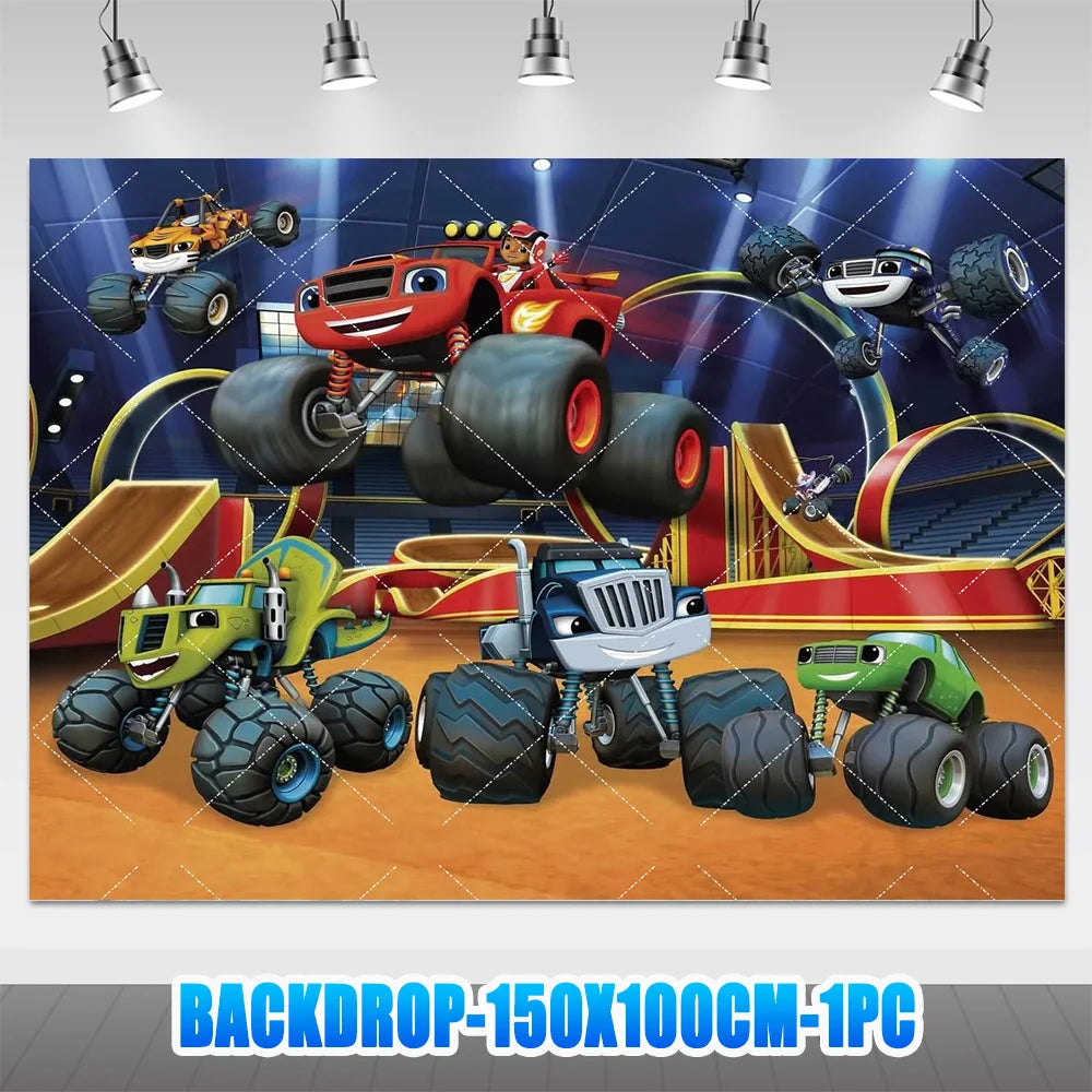 Blaze Monster Machines Theme Birthday Party Supplies Decor Cartoon Truck Balloon Banner Backdrops Cupcake Topper for Kids Gifts