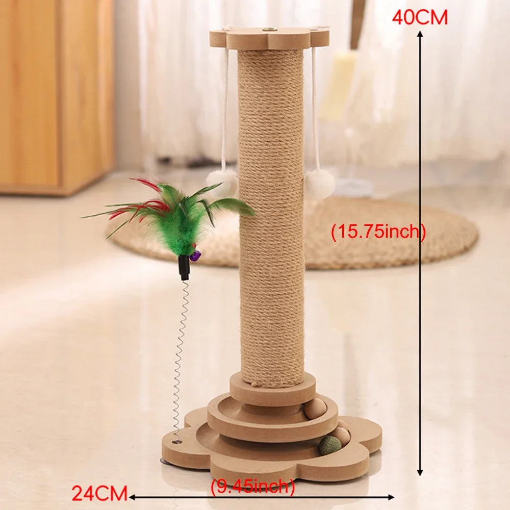 Durable Sisal Cat Scratcher Turntable with Funny Stick Balls Solid Wood Cat Toy Scratching Board Pet Supplies Climbing Frame