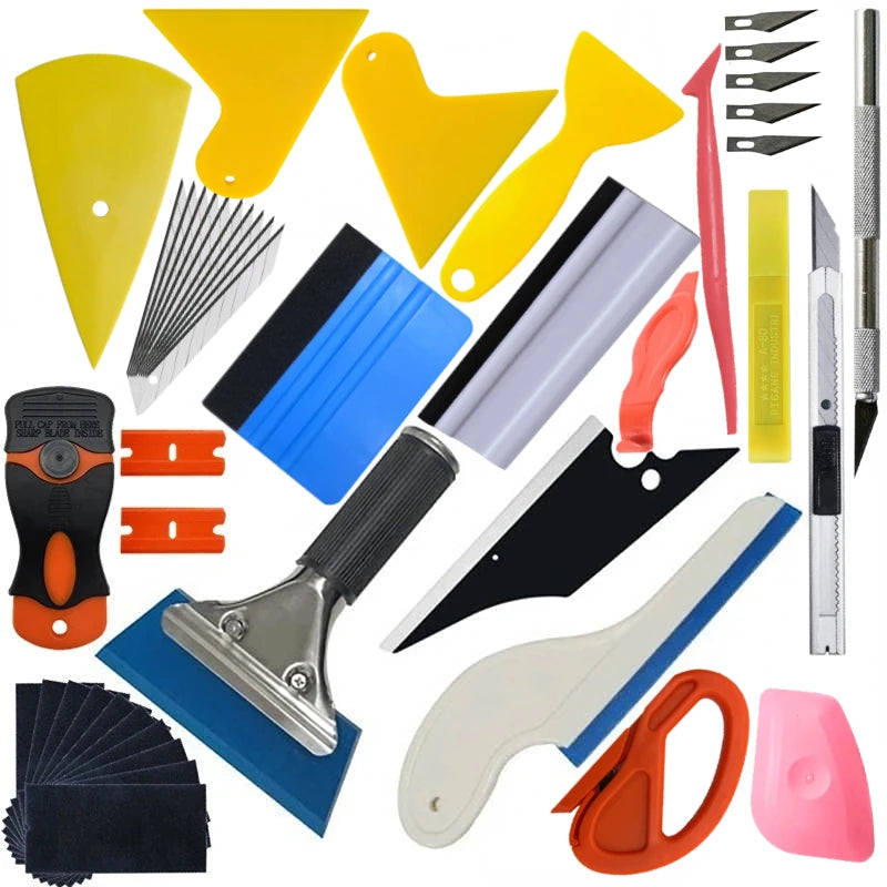 New Car Vinyl Tint Film Installation Tool Kit Rubber Scraper Magnetic Holder Wrapping Sticker Carving Knife with Spare Blades