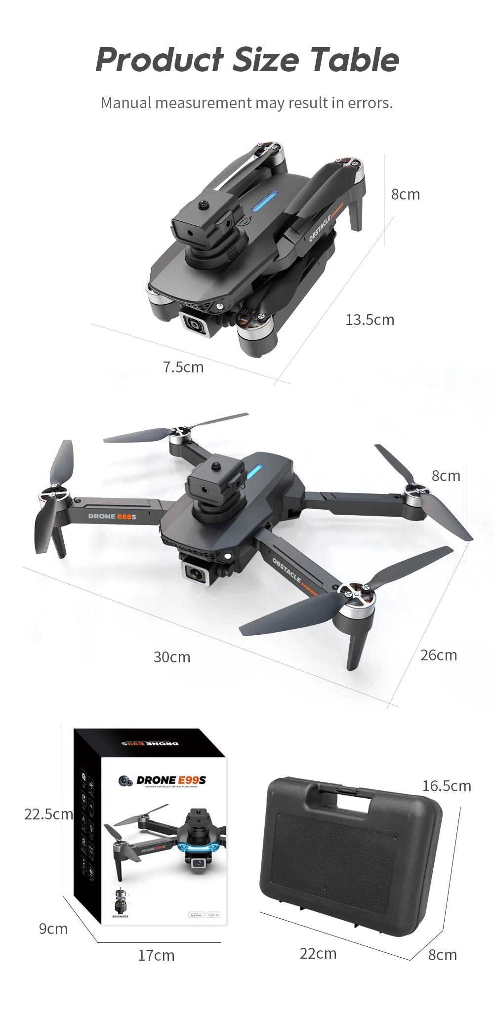 E88S RC Drone 4K Wide Angle Optical Flow Dual HD Camera Avoiding Obstacle Brushless Motor with Remote Control Foldable