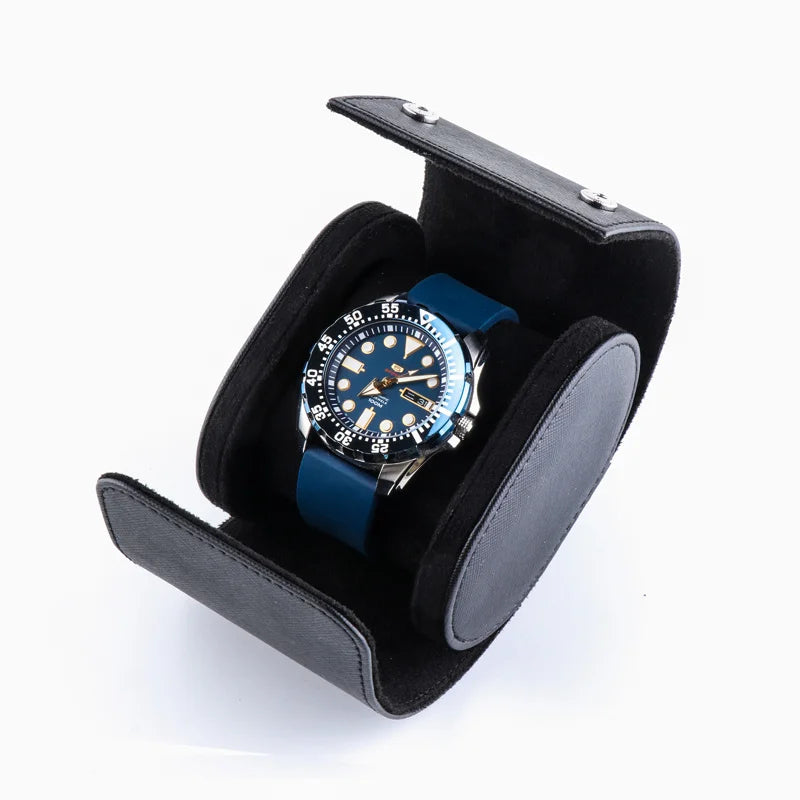 1 Grid Single Watch Box Vintage Pu Leather Slots Flexible Bracket Holder Mechinical Quartz Watch for Business Travel Storage Man