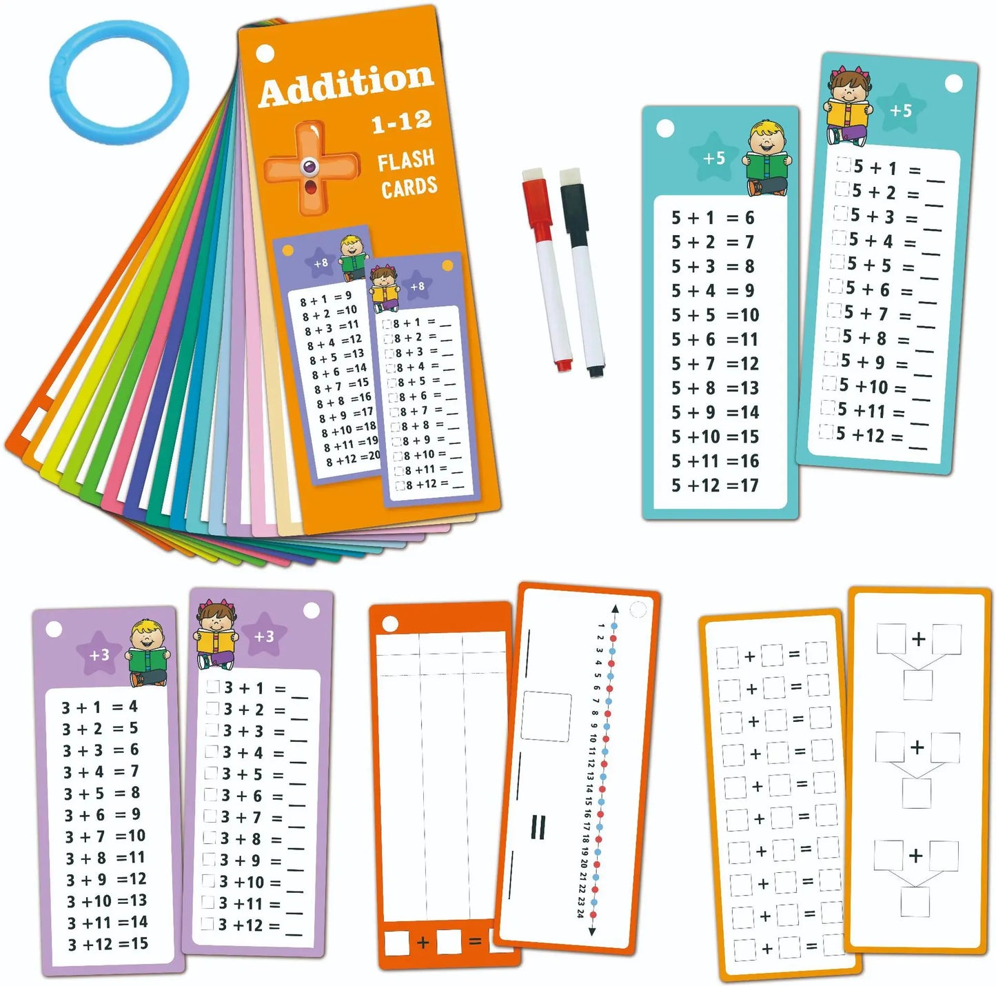 15Pcs/set Math Addition Subtraction Multiplication Division Erasable Reusable Number Learning Cards Children's Math Teaching Aid
