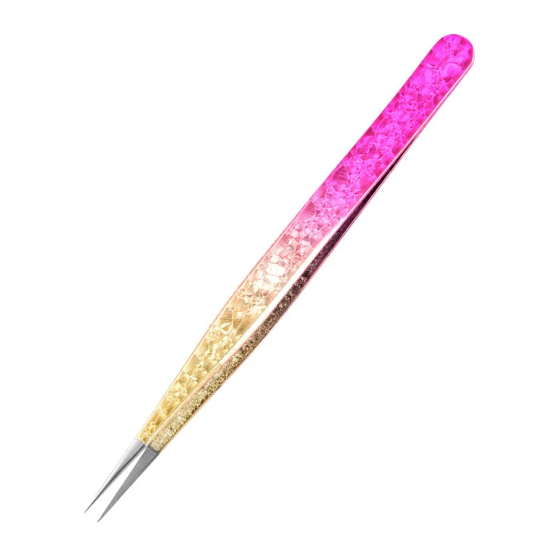 1Pieces Professional Eyelash Extension Tweezers With Rubber Tips Tweezers, Ombre Color Precision Stainless Steel Tools For Beaut