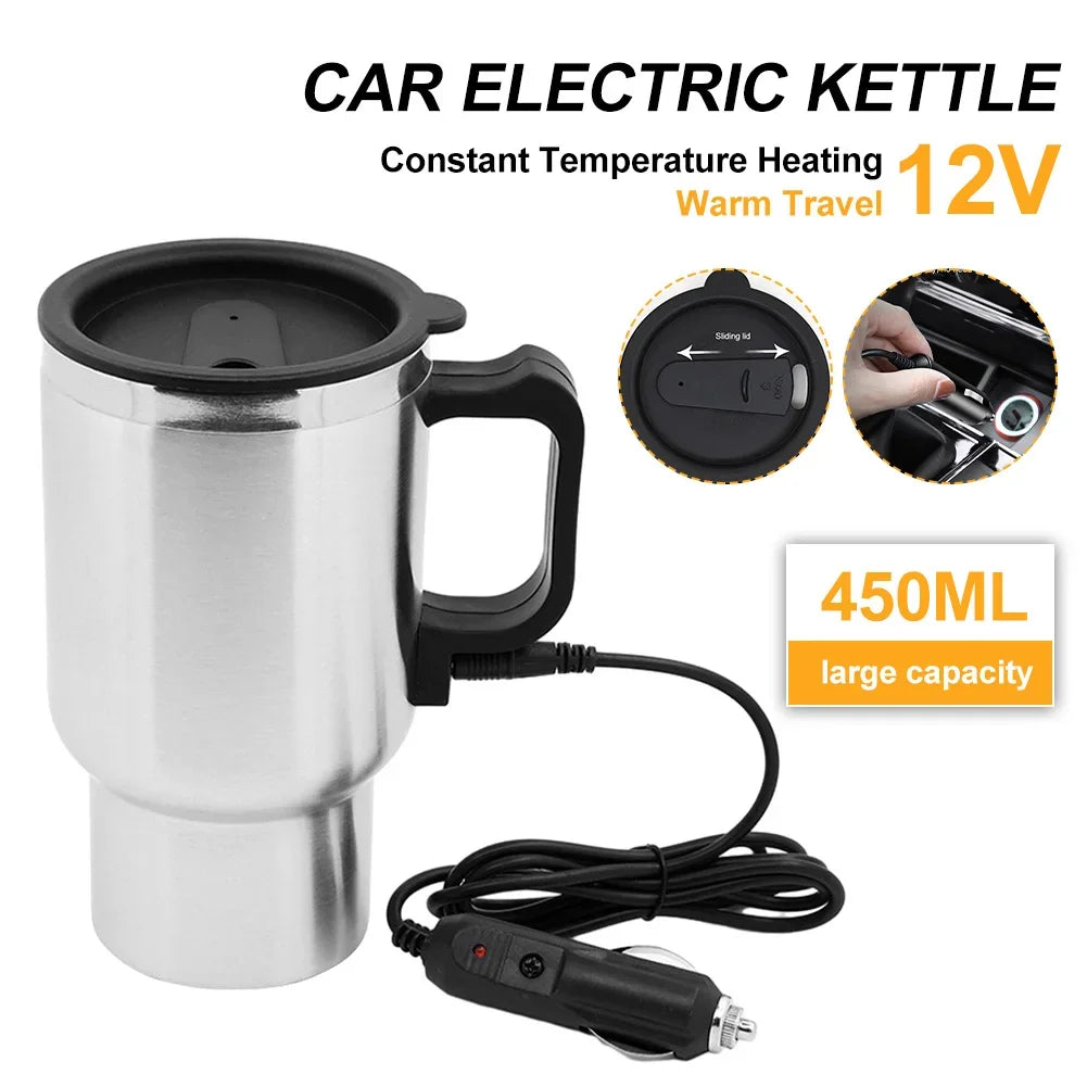 DC 12V Car Electric Kettle 450ml Car Heating Cup Stainless Steel