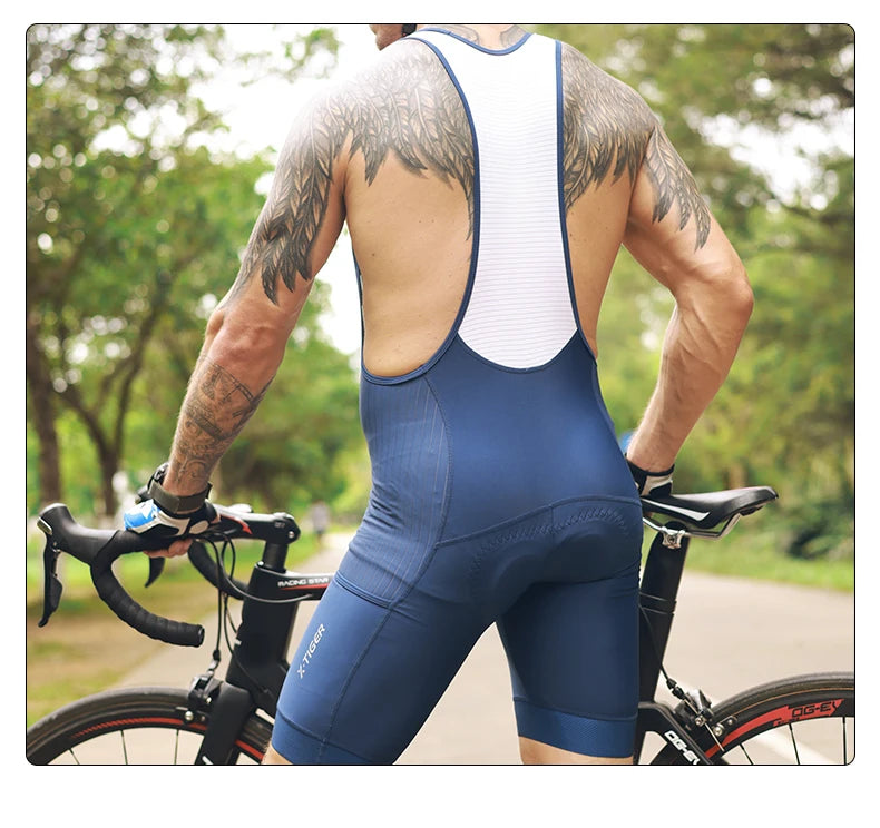 X-TIGER Blue Pro Men's Cycling Bib Shorts Bretelle Cyclist MTB Road Tights Bicycle Clothing ST-MULTI Cushion For 7 Hours Riding