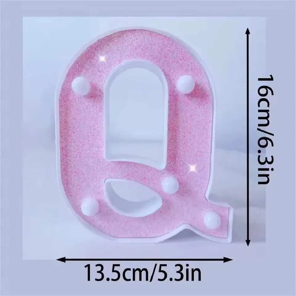 1PC 16cm LED Letter&Number Lights For Wedding,Proposal,Birthday,Party,Photo Props,Battery Powered Pink Glitter Decorative Lights